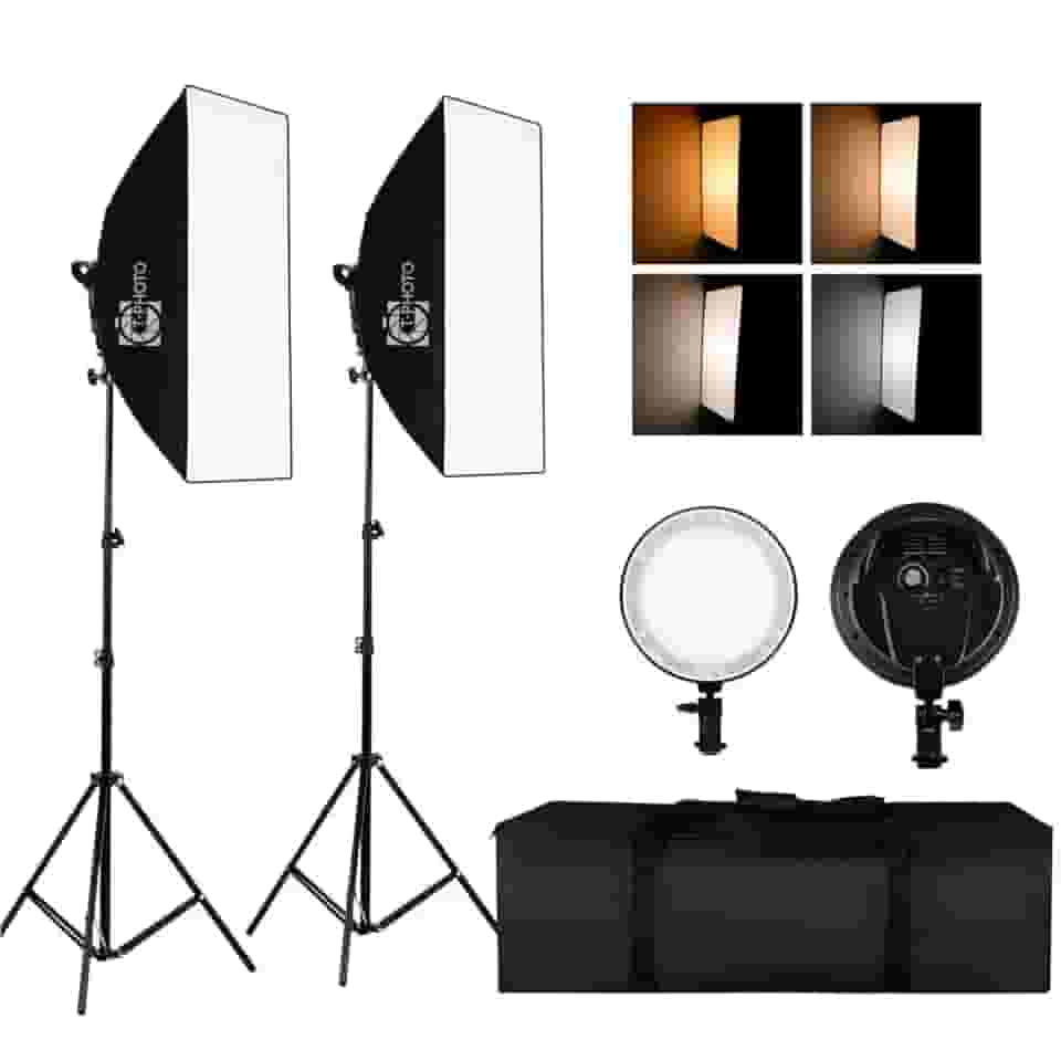 Duplo Softbox Iluminador Bivolt Led Embutido Com Tripés p/Estúdio Fotográfico Profissional 110v/220v T-Photo