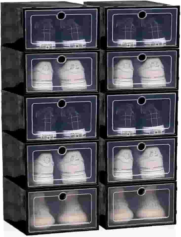 Kit 10 Caixas organizadora para guardar sapato sandália chinelo empilhável Sapateira Gaveta (Preto)