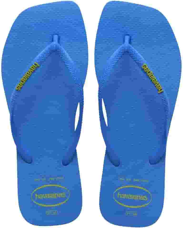 Chinelo Havaianas Slim Square Logo Pop-up Feminino - Cor Azul Brilhante