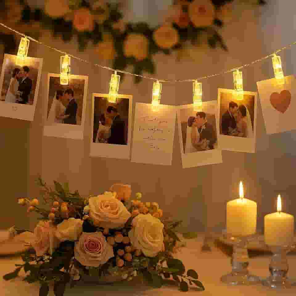 Varal De Luz Premium LED 2 Metros Com 10 Pregadores Iluminados, Luz Branco Quente, Ideal Para Fotos, Decoração E Festas, Marca VARENZIA