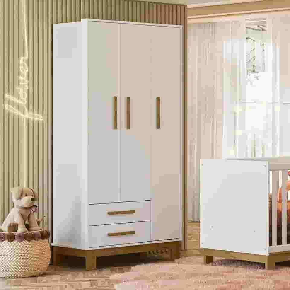 Guarda Roupa Roupeiro Infantil Qencanto Slim 4340 Qmovi Branco Acetinado