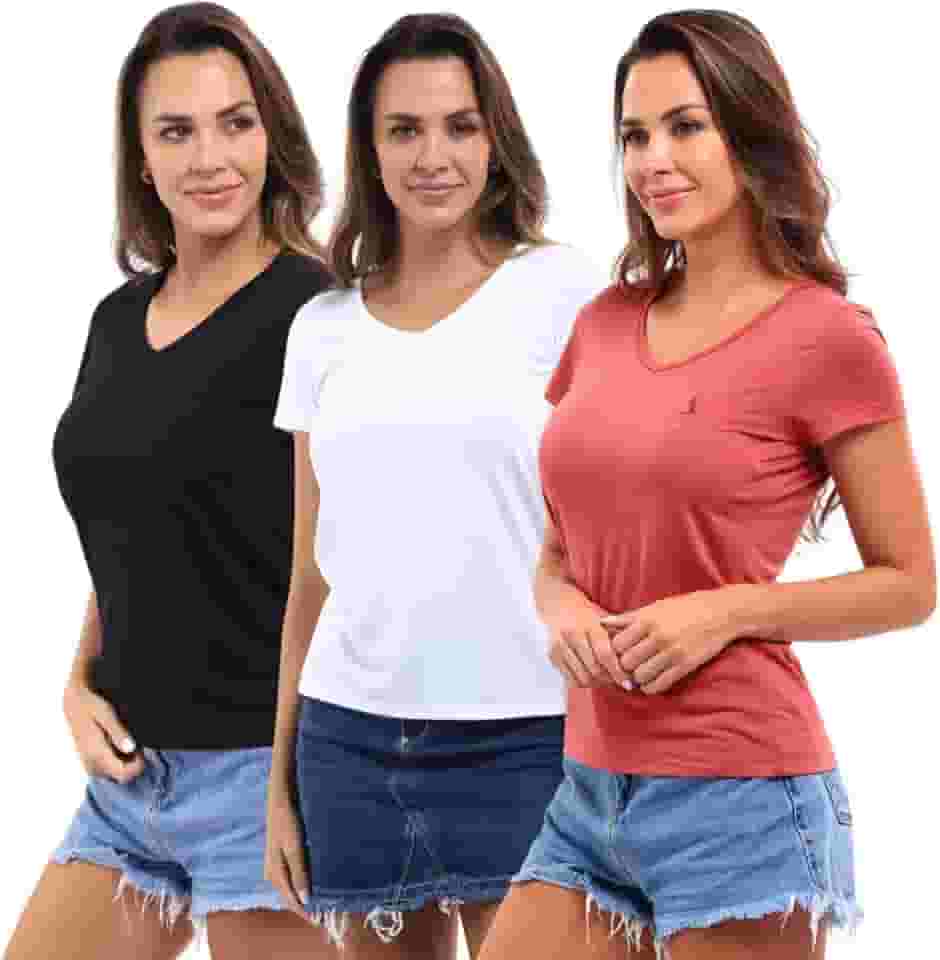 Kit 3 Camisetas Baby Look Feminina Gola Redonda em Viscose anti pilling dry