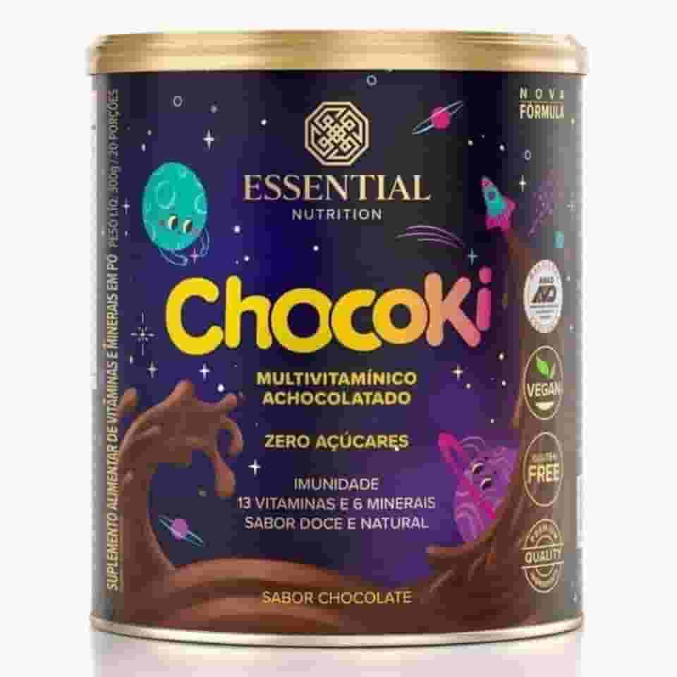 ChocoKi 300g – Essential Nutrition | Achocolatado Premium com Cacau 100% Puro | Sem Açúcar, Sem Lactose, Adoçado com Estévia | Sabor Chocolate