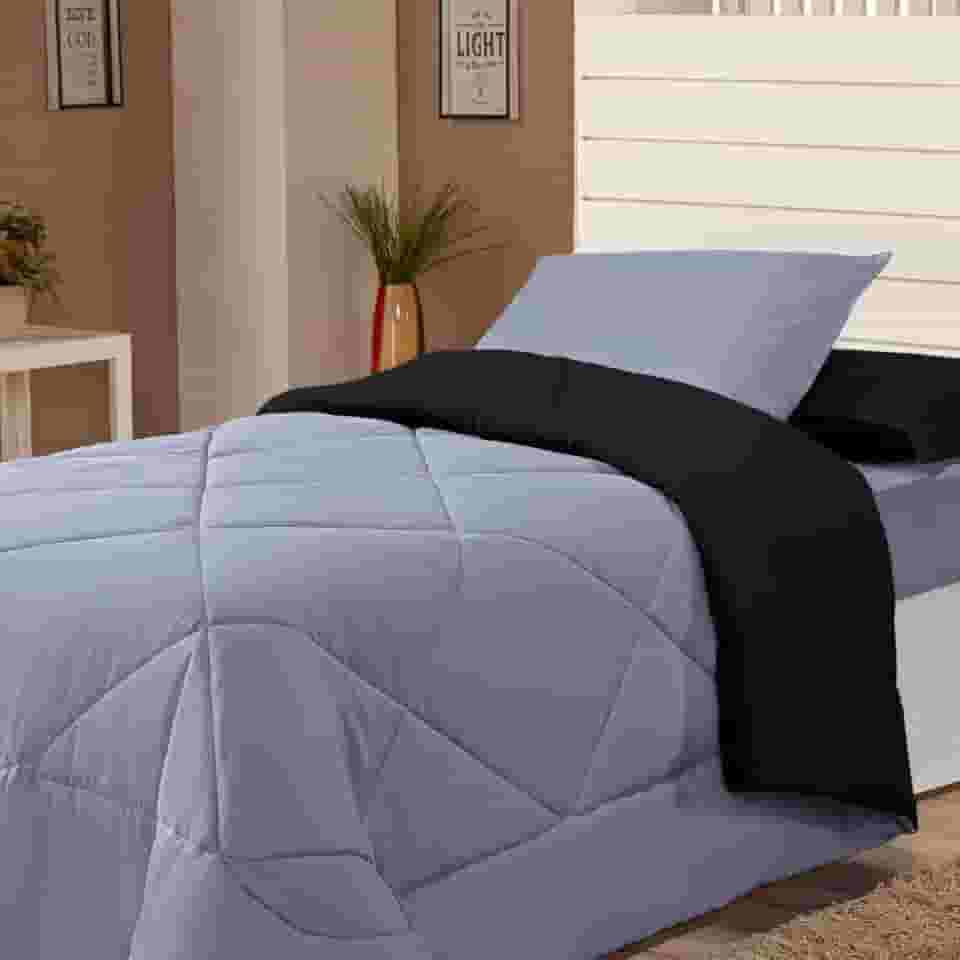 Edredom Avulso Solteiro Coberdrom Cobertor Margarida (Preto e Cinza)