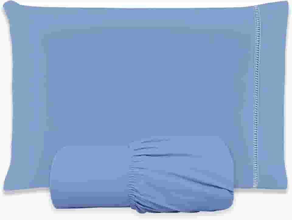 Jogo de Lençol SOLTEIRO 2 Peças 100% Algodão 200 Fios Lençol Com Elastico Lençol e Fronha Com PONTO PALITO (AZUL, SOLTEIRO 2 PEÇAS)