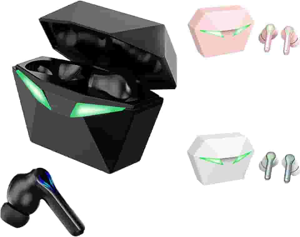 H'MASTON Fone de Ouvido Bluetooth TWS 5.3 Fone Sem Fio Gamer com Microfone Cancelamento de Ruído com Led Luz RS-30 (PRETO1)