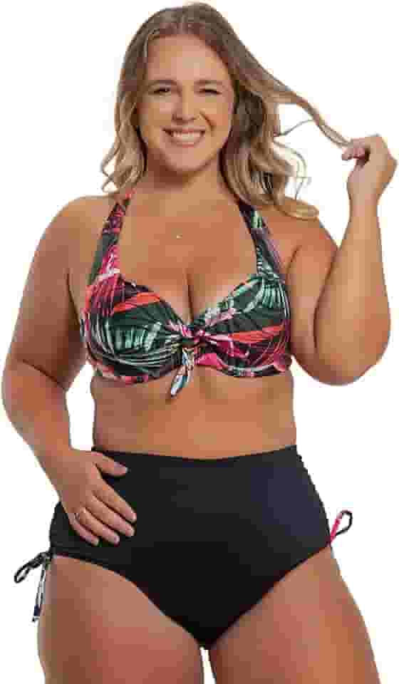Biquíni Plus Size Estampado Com Bojo Meia Taça E Calcinha Regulável Orla Da Praia