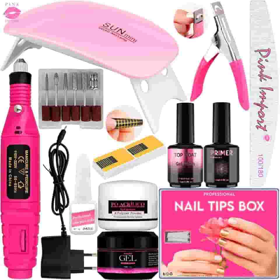 Kit Manicure Completo Gel de Unhas com Cabine Sun Mini LED 6W e Lixadeira Elétrica Caneta Bivolt