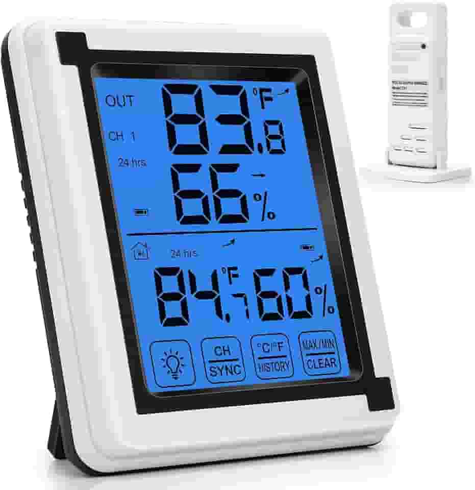 Termometro Ambiente, Higrometro Digital, Alcance de 60 m, Termômetro para Ambientes Internos e Externos, Termometro Ambiente Externo, Higrômetro Digital sem Fio, Monitor de Temperatura e Umidade