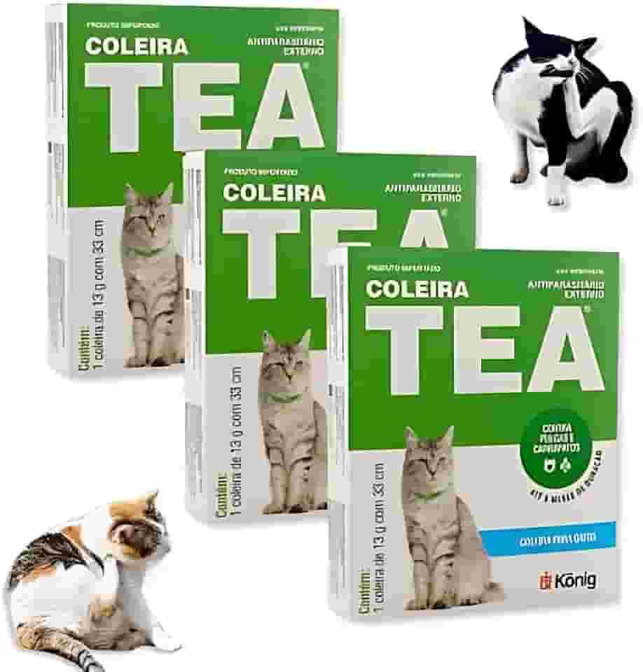 Kit 03 Coleiras Antipulga e Carrapato TEA para Gatos