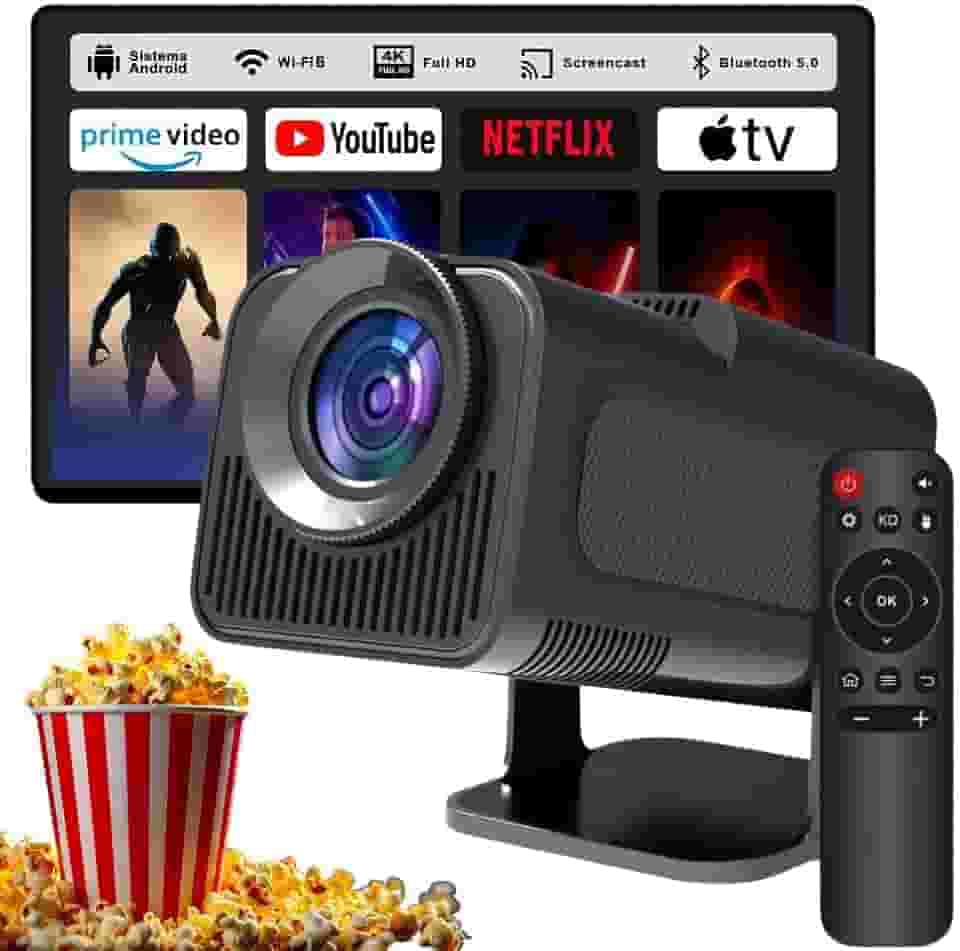 Projetor HY320, Android Integrado, Wi-Fi 6, Bluetooth 5.0, Smart TV, Cinema em Casa Portátil, Compatível com Alexa