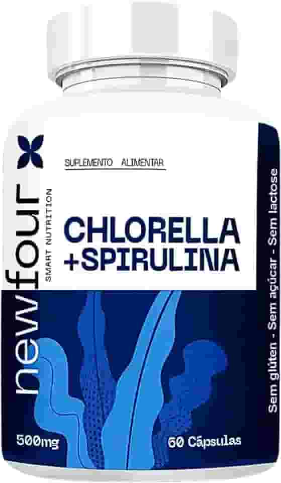 Chlorella + Spirulina NewFour – 500mg | Suplemento Natural de Algas para Energia, Desintoxicação e Bem‑Estar | Sem Glúten, Açúcar ou Lactose