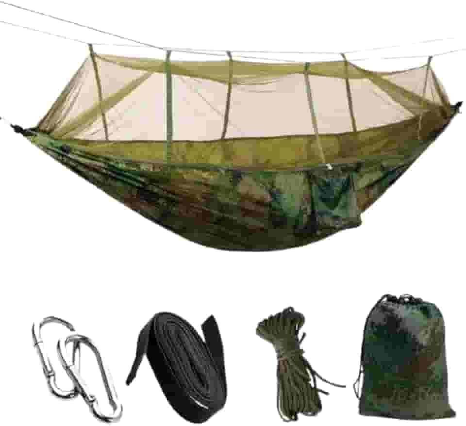 Rede de Descanso com Mosquiteiro, Camuflada Verde, 260x140cm, com Cordas de Nylon