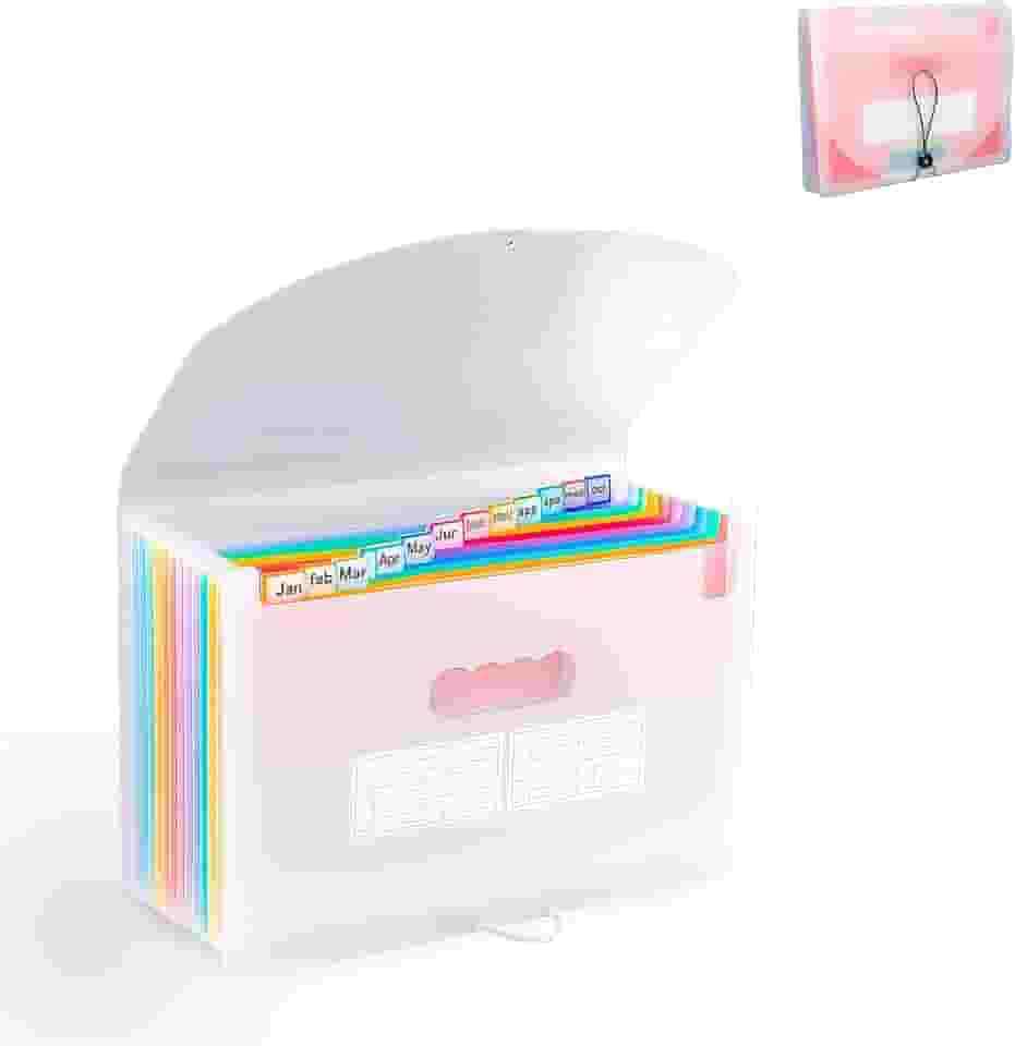 Pasta Sanfonada A4 12 Divisorias, Organizadora Documentos, Pasta Arquivos, Pasta Sanfonada, Pasta para Documentos (Transparente)