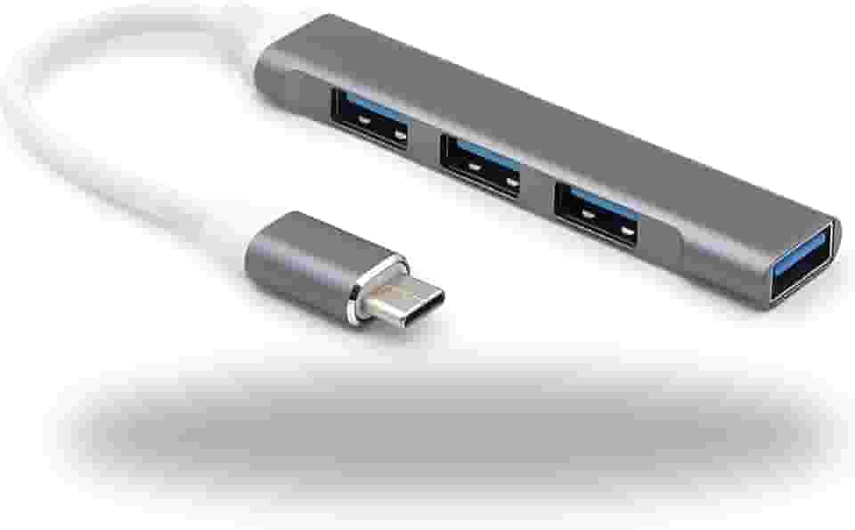 Adaptador Multiporta USB-C Hub 4 Portas USB 3.0 Tipo-C – Dock Station Rápida, Compacta e Versátil para Notebook, PC e MacBook, Expansão de Portas com Alta Velocidade de Transferência, Linha Premium