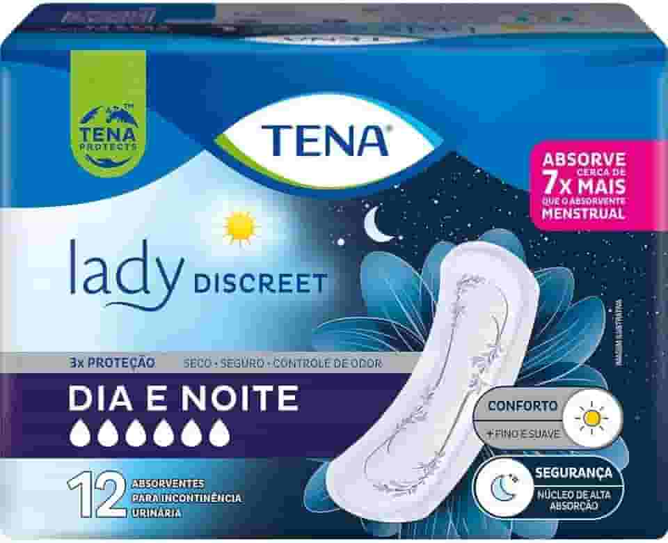 Tena Lady Discreet, Absorvente para Incontinência Urinária Moderada, Dia e Noite, sem abas - 12 unidades