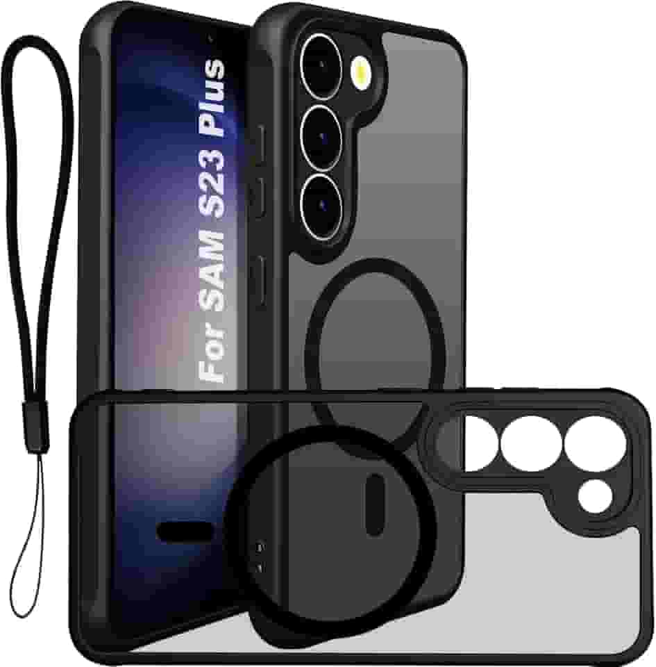 USTIYA Magnética Capa para Samsung Galaxy S23+ S23 Plus Case Matte Acrílico Uso Resistente Protetora de Câmera Capinha Acessórios para Celular com Cordão Preto FGCX