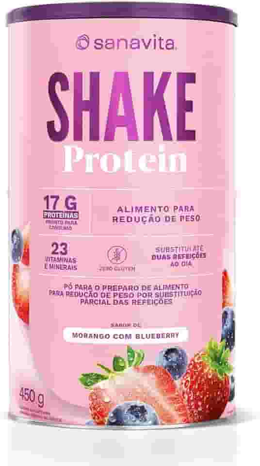 Sanavita Shake Protein - Substituto de Refeição - Sabor Morango com Blueberry - 450g