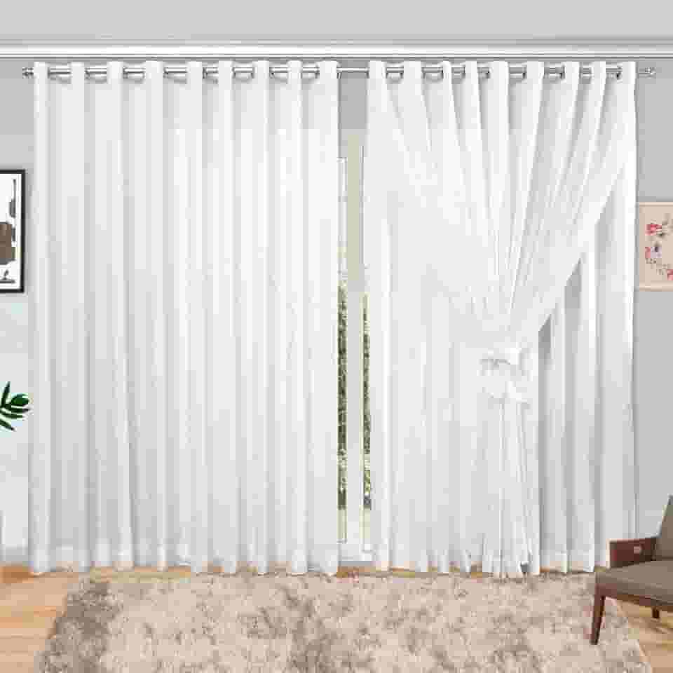 Cortina de Voil com Forro Microfibra 6,00m x 2,70m - Branco