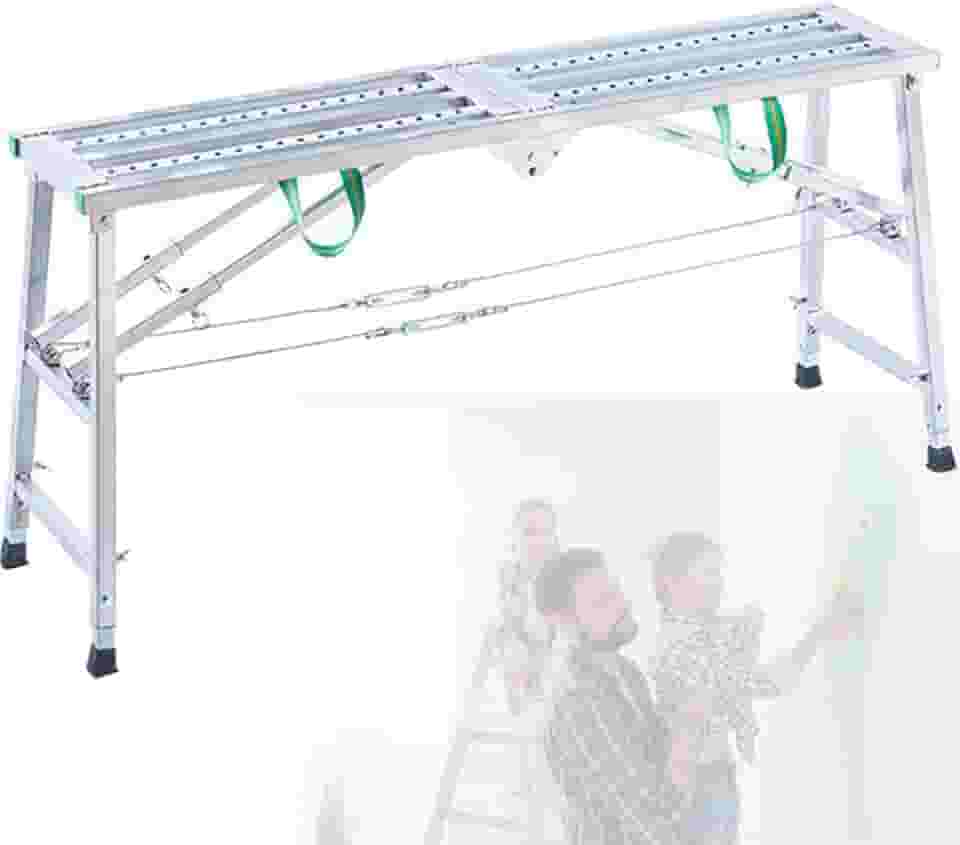 Equipamento de andaime, escadas de andaime dobráveis ajustáveis portáteis, torre de andaimes com tapete antiderrapante, plataforma de trabalho para pintura, aquário (orifício antideslizante de corda dupla de suporte duplo)