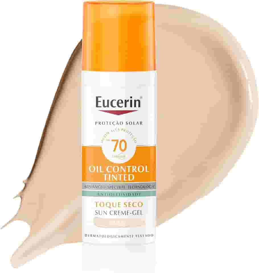 EUCERIN Protetor Solar Facial Oil Control Cor Clara FPS 70 50ml, Antioleosidade, Proteção UVA, UVB e Luz Visível, Pele Oleosa