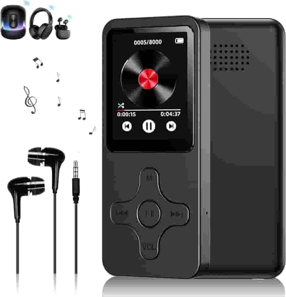 MP3 MP4 Player Portátil MP3 Player Bluetooth Rádio FM Gravador de voz Reprodução de Vídeo Ieitura de Texto Suporte Cartao de Memoria de Até 128 GB (Preto)