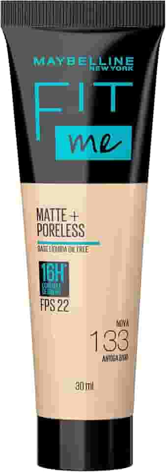 Maybelline NY Base Líquida Fit Me Matte FPS 22 e proteção UVA, Proporciona efeito natural, se adapta a pele, controla a oleaosidade, Cor 133 (Antiga B100), 30ml