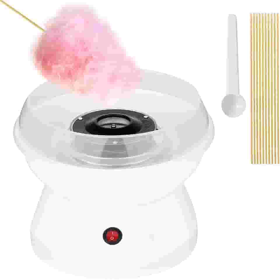 Máquina de Algodão Doce Elétrica Portátil 110V – Mini Maker Compacta com Ventosas, 500W de Potência, Fácil de Usar e Ideal para Festas e Crianças (Branco)