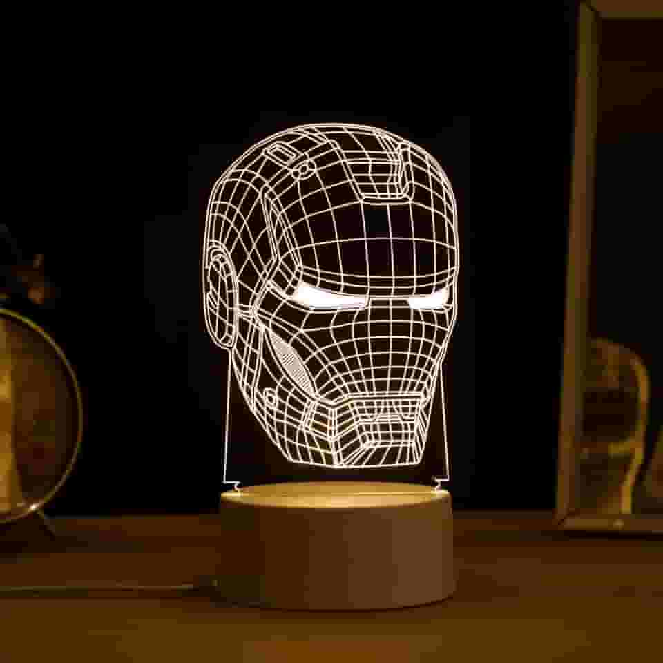 PopLumos - Luminária led 3d, abajur de mesa, homem de ferro busto