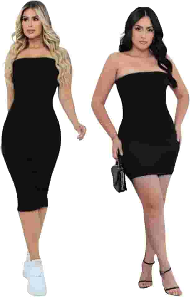 Vestidos midi femininos Verde Tamanho P Kit 2 Vestidos Curto e Midi Sem Alça Tomara que Caia Sem transparência Tecido Grosso