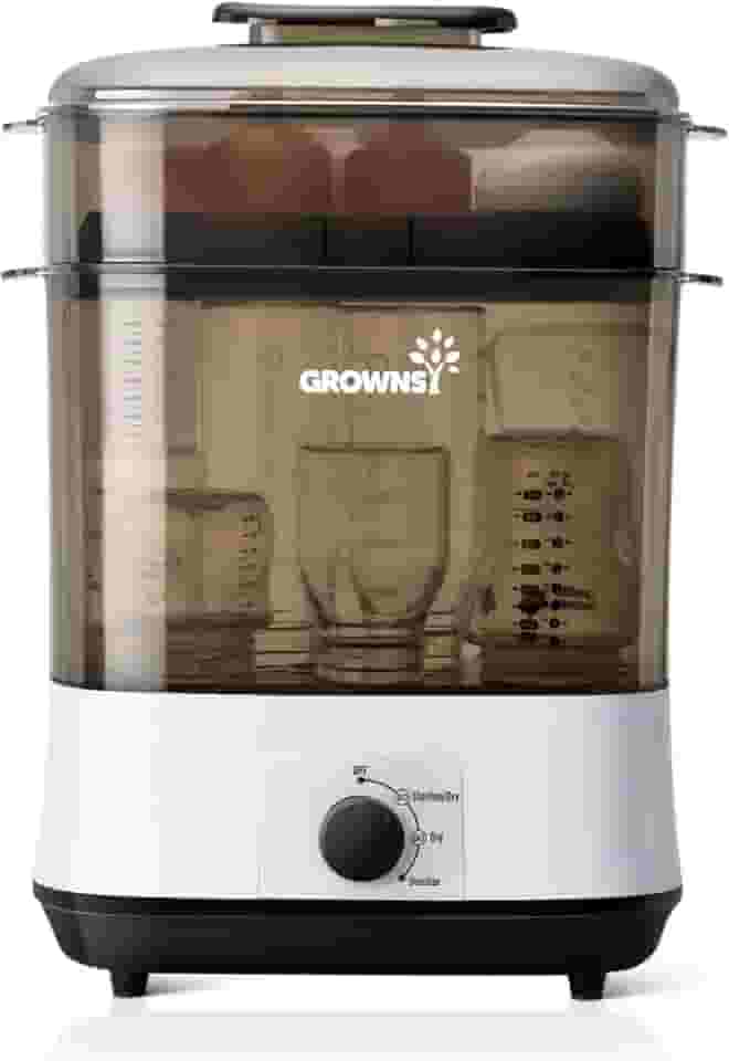 GROWNSY Esterilizador e secador de mamadeira grande 3 em 1 ajustável, esterilizador elétrico de mamadeira a vapor, desinfetante para mamadeiras e chupetas, peças de bomba de leite