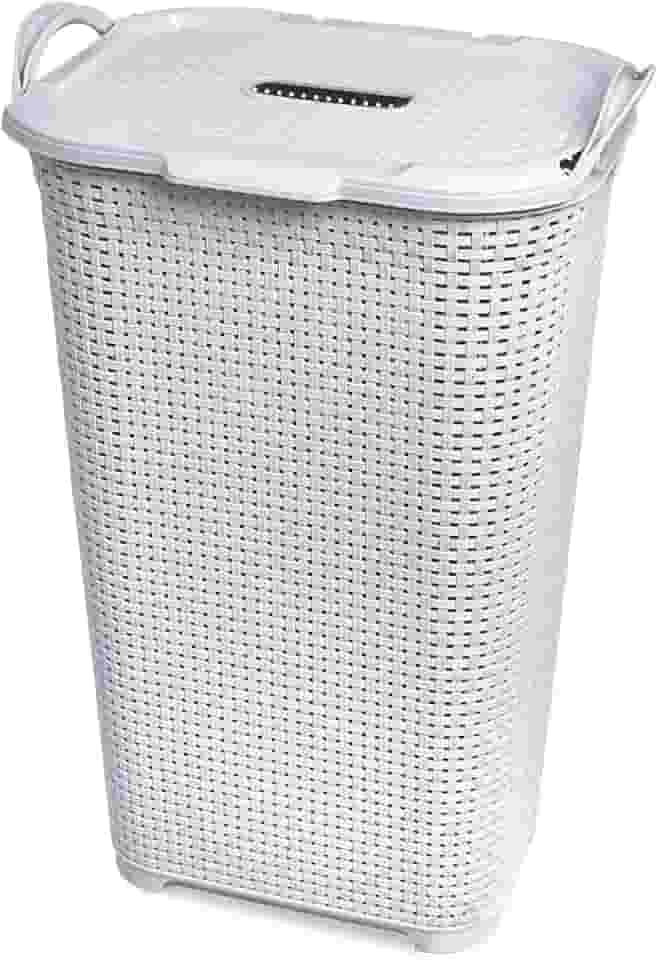 Cesto de Roupa Branco Rattan com Tampa Basculada e Alça Arqplast
