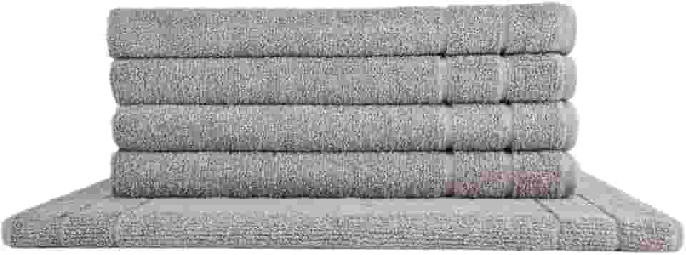 Kit 05 Tapetes para Banheiro Com Antiderrapante Grosso 550g/m² 45x70cm 100% Algodão - Cinza