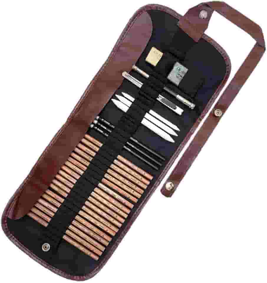 Kit Lápis de Desenho Profissional 29 Peças com Estojo Portátil, Lápis Artísticos, Borrachas, Estilete e Acessórios para Artistas e Estudantes Linha Super Premium