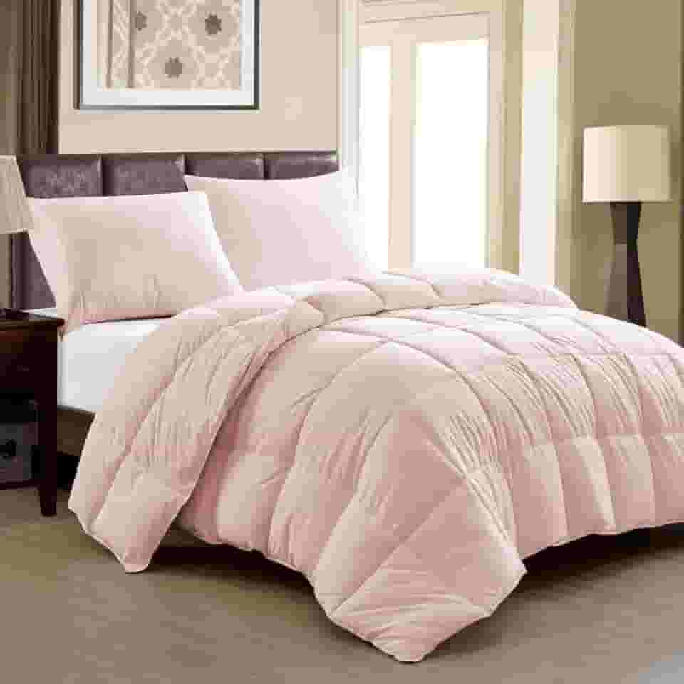 Edredom Toque de Plumas Dupla Face, Microfibra Plumage Liso Quadriculado (Rose, King)