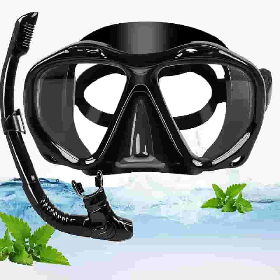 Kit de Mergulho Profissional, Máscara e Snorkel em Preto, Equipamento para Natação e Mergulho Livre