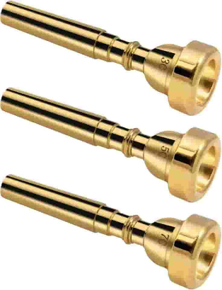 Pacote com 3 peças para trompete 3C 5C 7C acessório para trompete, conjunto de bocal trompete com latão de alta qualidade adequado para iniciantes e jogadores profissionais (Dourado)