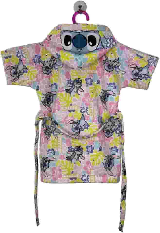 Roupão Aveludado Infantil Quimono Estampado com Capuz Stitch G Com 1 peça
