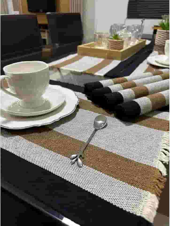 Jogo Americano 7 Peças Algodão com Trilho de Mesa Lugar Americano 6 Lugares Decoração Mesa Cozinha (JGAM15)