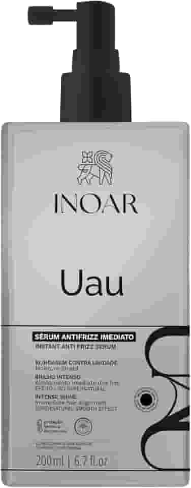Inoar, UAU, Sérum Capilar Antifrizz, Blindagem contra Umidade e Brilho Intenso, Polímero Termoativado, Pantenol e Matriz Hidrofóbica, Vegano – Para Cabelos Secos, Danificados ou com Frizz, 200ml