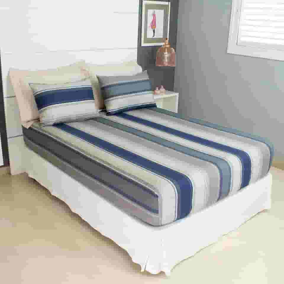 Jogo de Lençol Cama Casal 3 Peças Estampado 100% Algodão com Elástico e Toque Macio Cozzilar (Modelo 3)