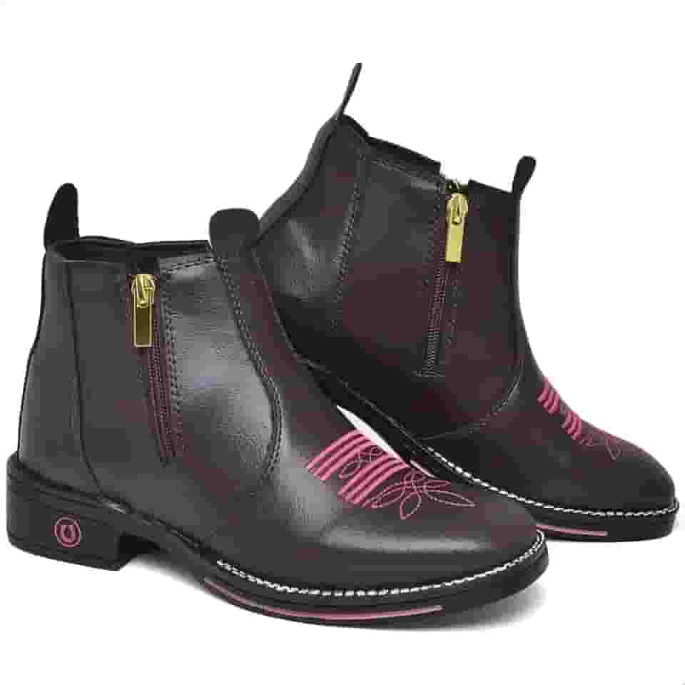 Bota Feminina Botina Texana Cano Curto Bico Quadrado Confortável Com Zíper