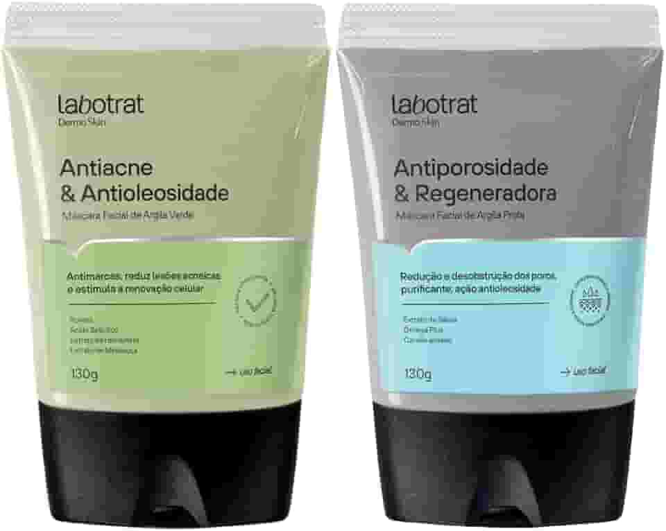 Kit Mascara Facial De Argila Preta + Verde Antiporosidade Antiacne Dermo Skin 130g