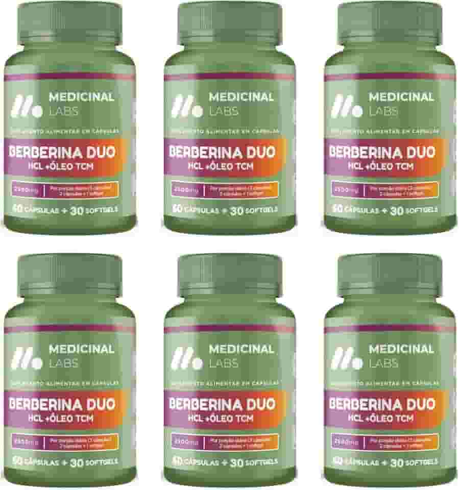 KIT 6 BERBERINA DUO 2500MG 60 CAPS E 30 SOFTGELS MEDICINAL LABS
