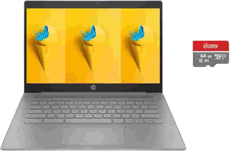 HP Laptop Chromebook HD de 14 polegadas para estudantes e empresas, processador Intel Celeron N4120, 4 GB de RAM, 128 GB de armazenamento (64 GB eMMC + memória flash 5ave 64 GB), Wi-Fi, Bluetooth,