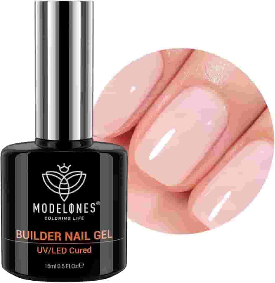 Modelones Builder Gel para unhas, 8 em um, Nude Builder, lâmpada LED curada, espessamento, fortalecimento do ápice, extensão, base de borracha colorida, gel de esmalte, cola em frasco para salão de beleza caseiro DIY para meninas