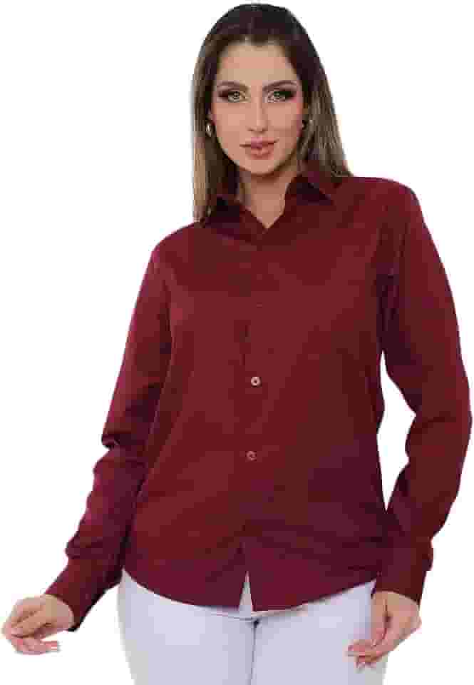 Camisa Social Feminina Manga Longa Slim Vinho Tamanho:M;Cor:Vinho