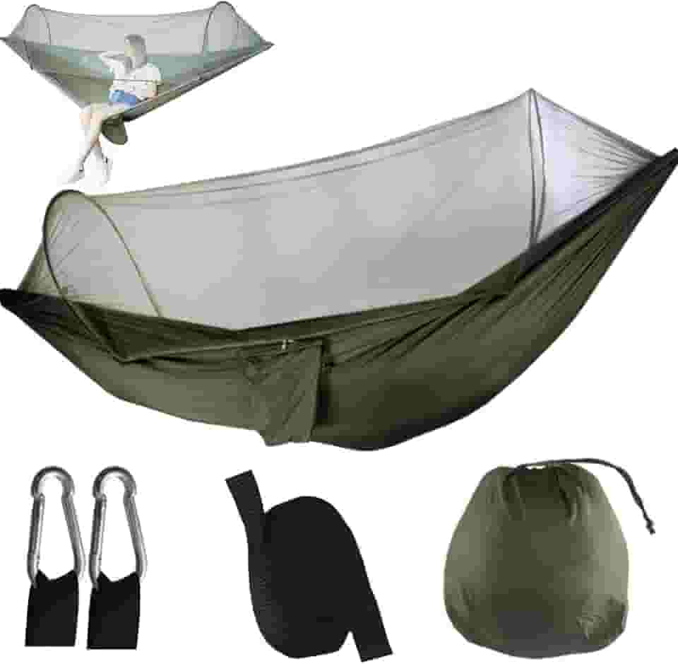 Rede de Camping com Mosquiteiro, Tamanho Casal, para Dormir e Descanso (Verde oliva verde)