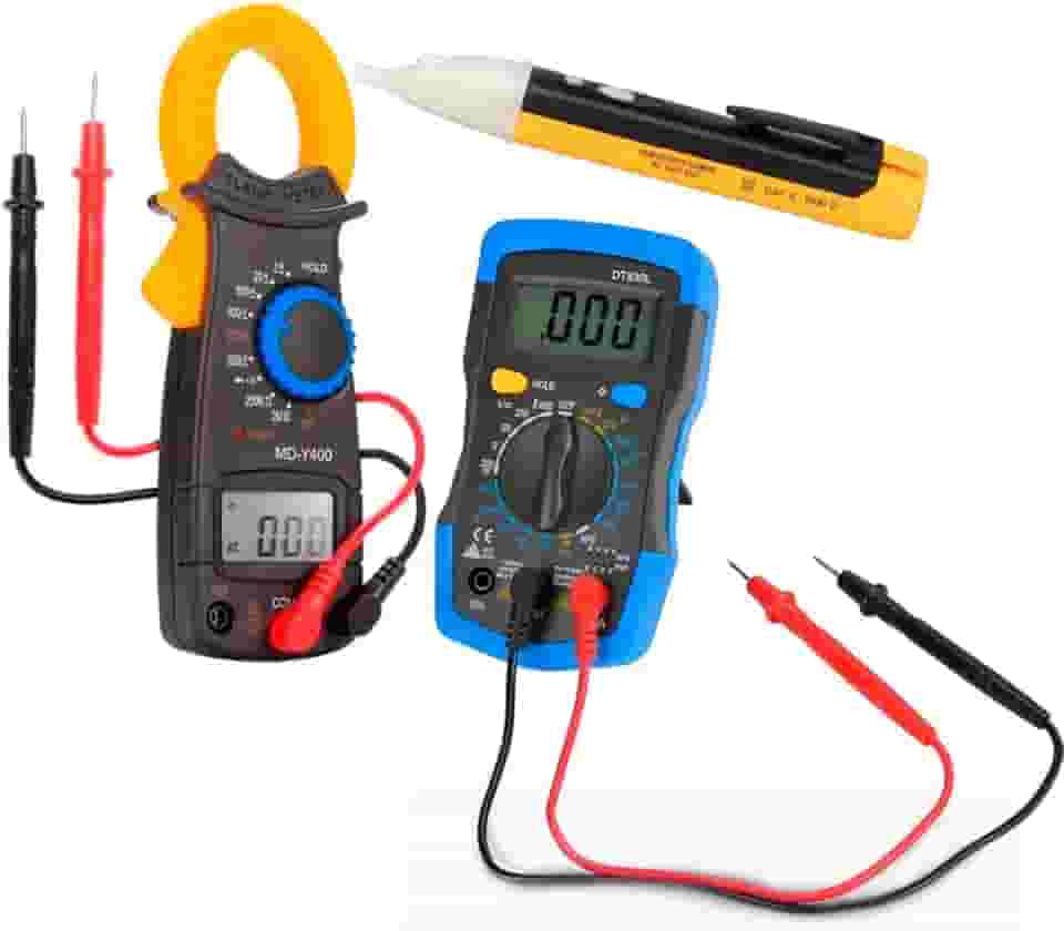 Kit Multímetro Digital Alicate Amperímetro e Caneta Detectora de Tensão 90-1000V com Alerta Sonoro e Visual Equipamento de Medição Elétrica com Segurança e Alta Performance