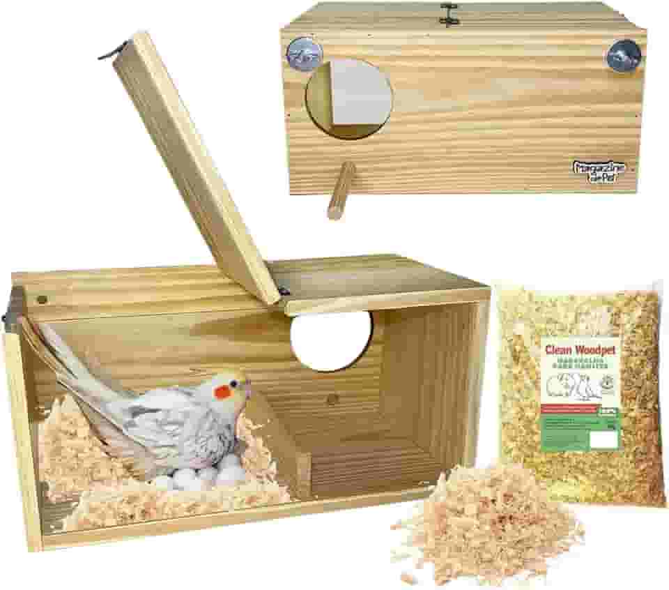 Caixa de Ninho para Calopsitas de Madeira com Visor Janela de Observação Transparente